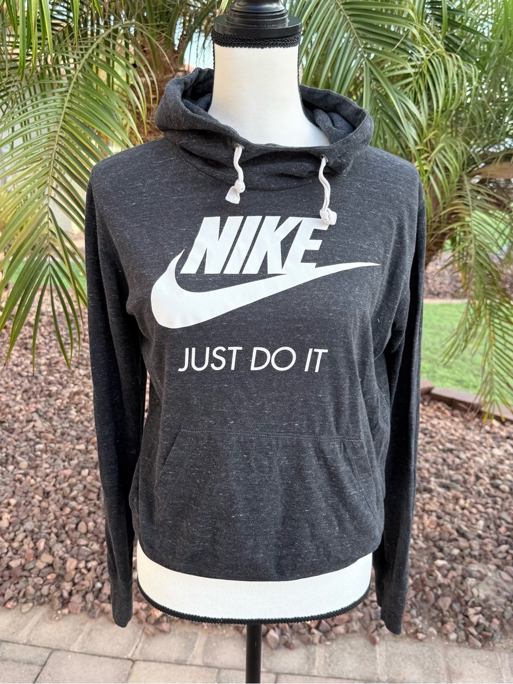 Nike Women's Dark Gray Pullover Hoodie with White Logo - Size L